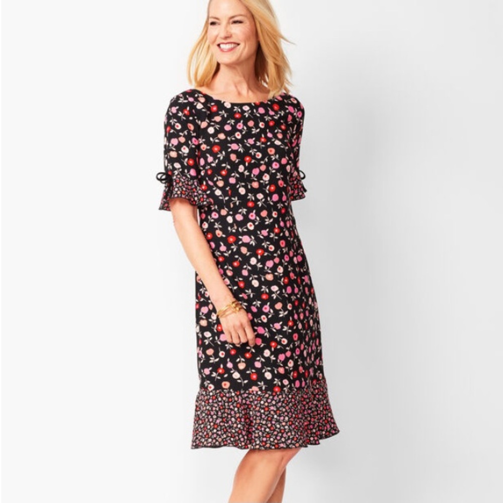 TALBOTS Floral Jewel Neck Shift Short Sleeve Dress - Picture 9 of 16
